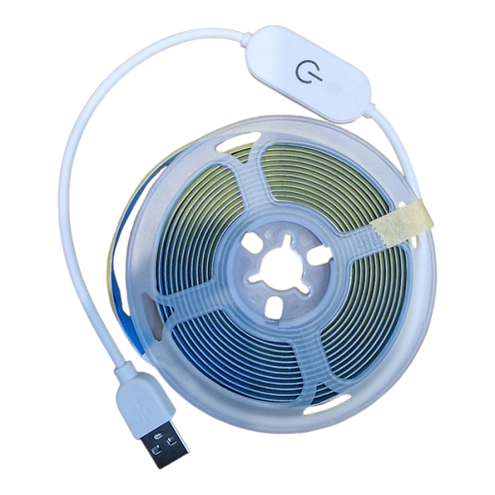 3м LED стрічка з USB 5V 8W COB  6000K (холодно біла) для повербанка або USB адаптера ЯСКРАВА