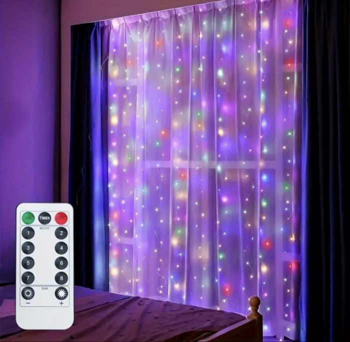 Гирлянда штора цветная 3 на 3 метра USB на 300 LED RGB