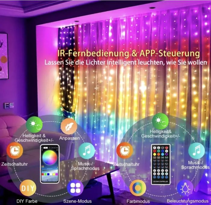 Гирлянда штора прозрачный провод от USB 3 на 2м Usb умная большой пульт