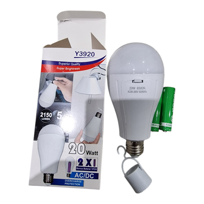 Аварійна лампочка Е27 цокольна led з акумуляторами 2x18650, 20W