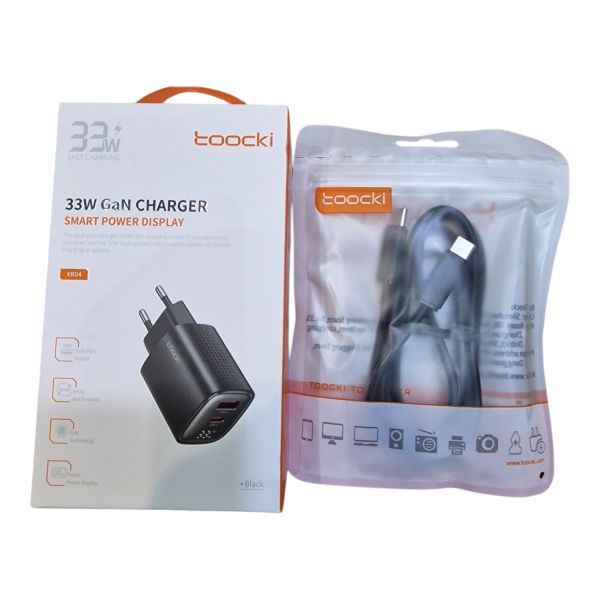 Зарядное устройство Toocki 33W Display Type-C + USB A Black + кабель
