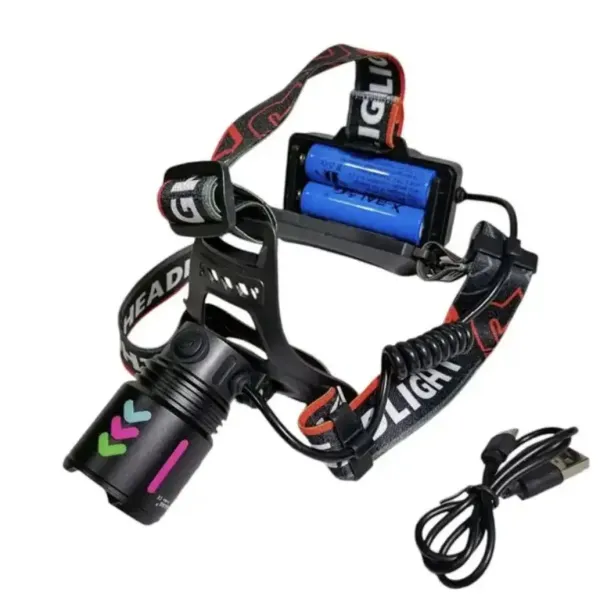 Фонарик налобный PL 107 4 цвета белый, синий, красный, зеленый