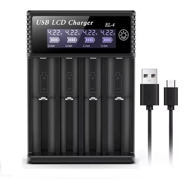 Зарядное устройство для аккумуляторов 18650, 4-слотовый ЖК-дисплей