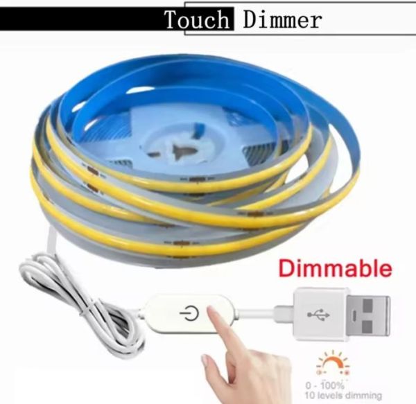 4м LED лента с USB 5V 8W COB 6500K (натурально белая) 8 мм для повербанка или USB адаптера ОЧЕНЬ Яркая